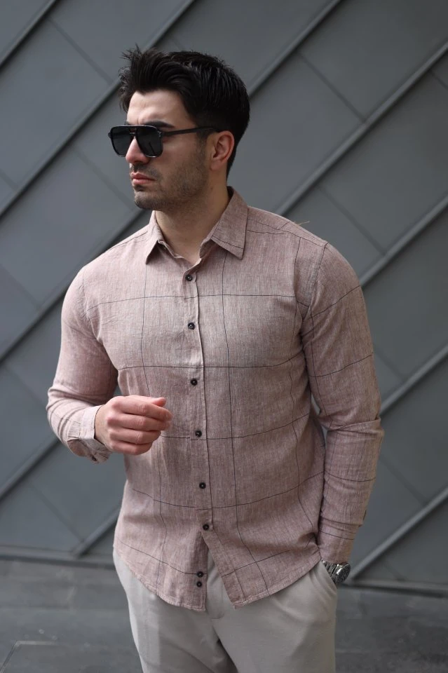 Erkek Pamuklu Keten Kumaş Gömlek