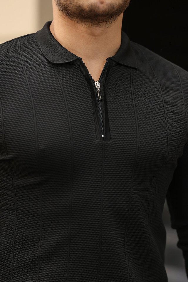 Erkek Pirinç Desenli Uzun Kollu Yakalı Triko