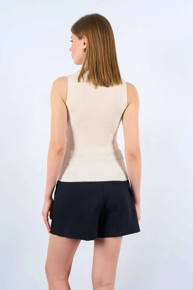 Patlı Düğmeli Triko Atlet - Beyaz Kayısı