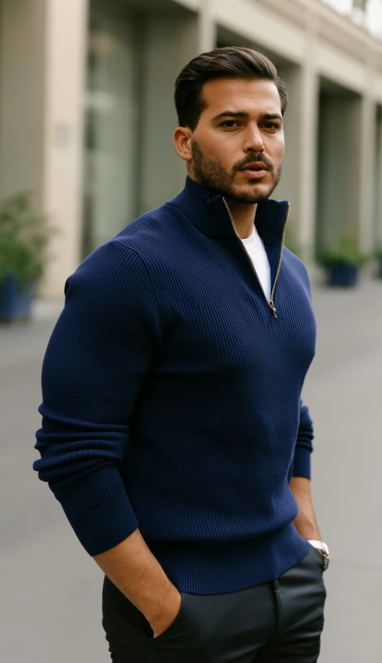 Erkek Balıkçı Zip Yaka Uzun Kollu Triko