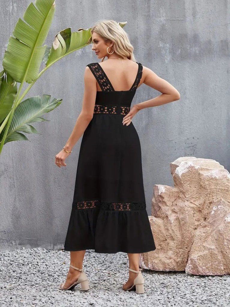 Kadın Askılı Dantel Detaylı Kiloş Janjan Krep Elbise