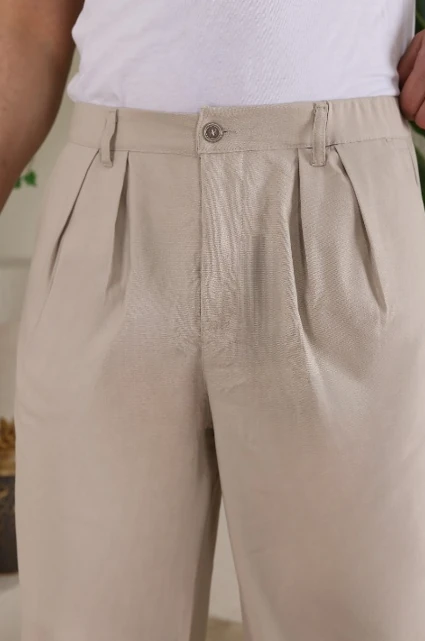 Erkek Beli Lastikli Pileli Baggy Pantolon