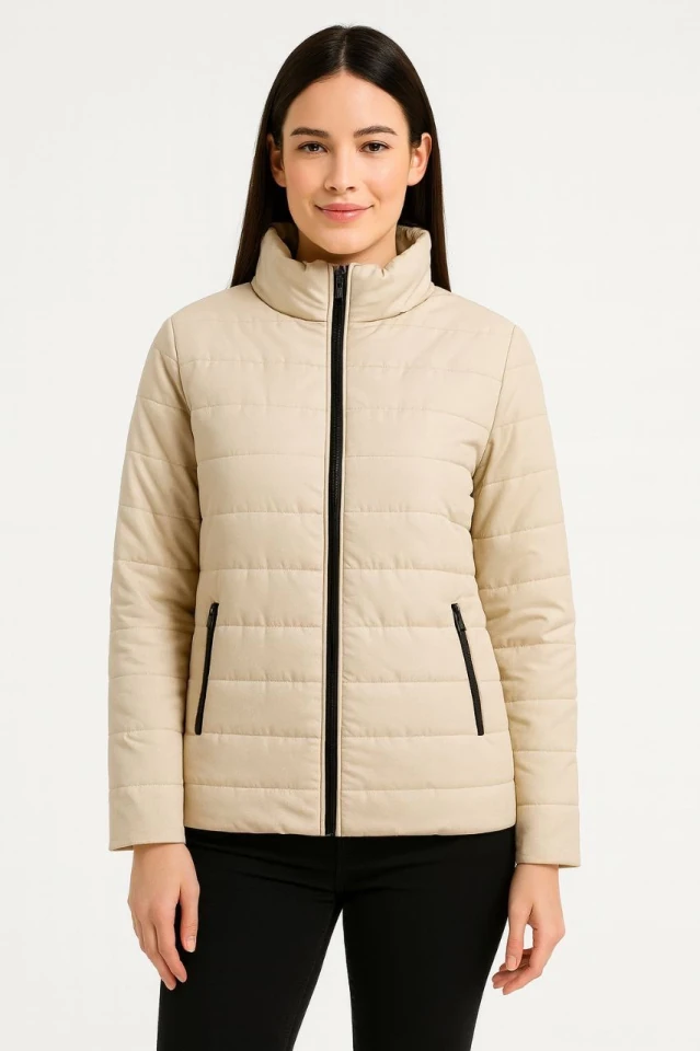 Bomber Mont Ceket – Su İtici Kumaş, Kapitone Astarlı, Fermuarlı, Kışlık - Bej