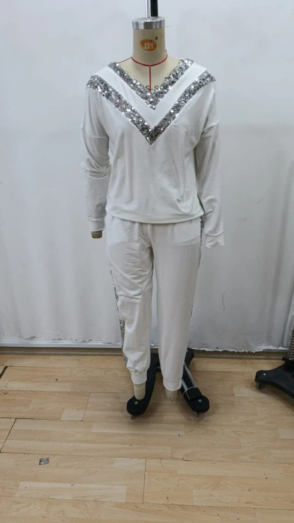 Kadın Uzun Kollu V Yakalı Pulpayetli Viskon Iki Iplik Bluz Ve Pantolon