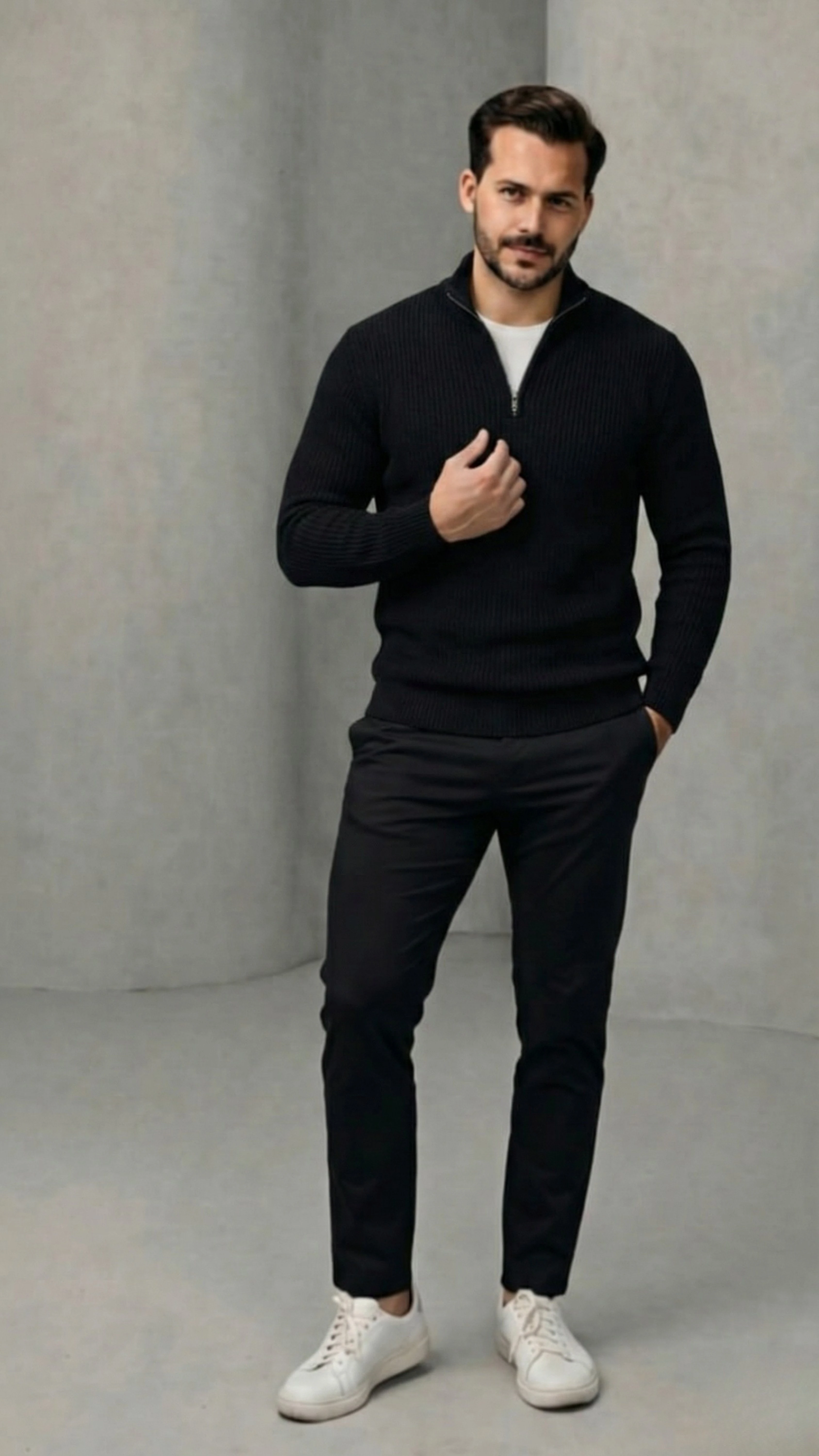 Erkek Balıkçı Zip Yaka Uzun Kollu Triko