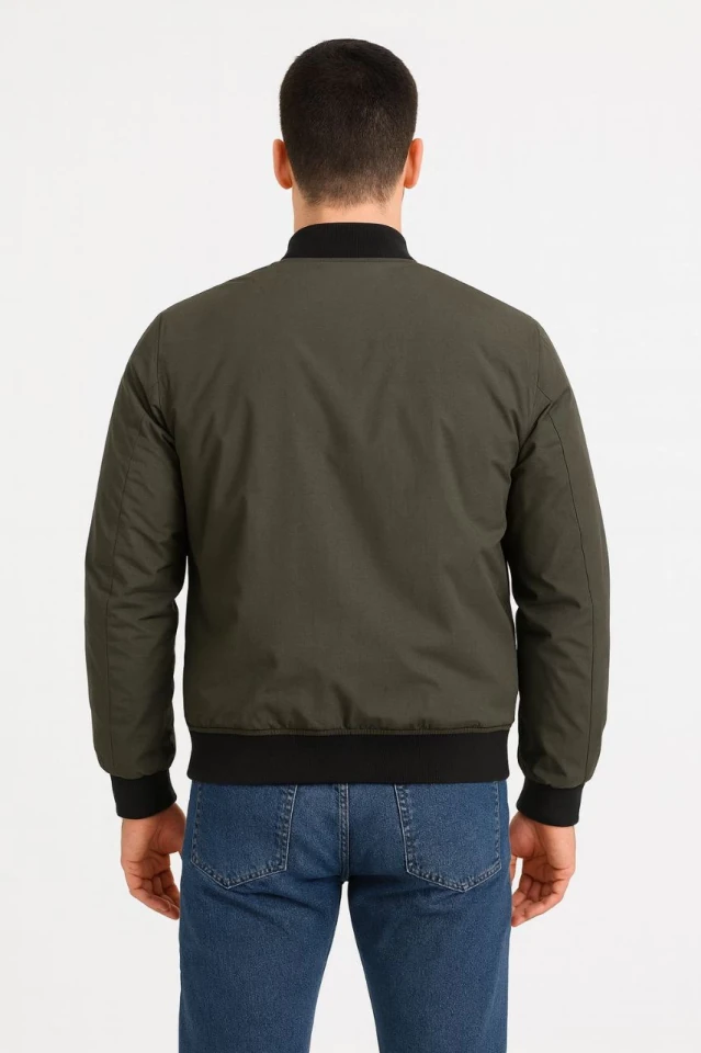 Erkek Içi Astarlı Fermuarlı Bomber Mont Ceket - Haki