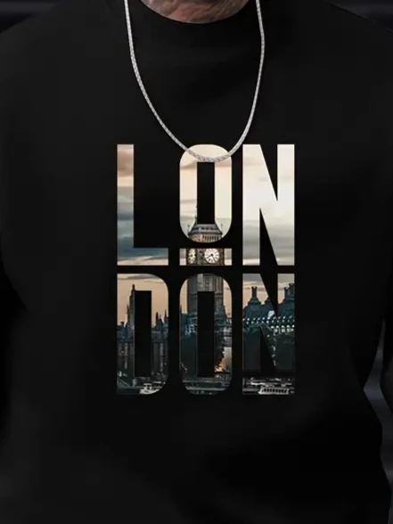 Erkek Uzun Kollu Bisiklet Yaka London Logo Baskılı Iki Iplik Sweat