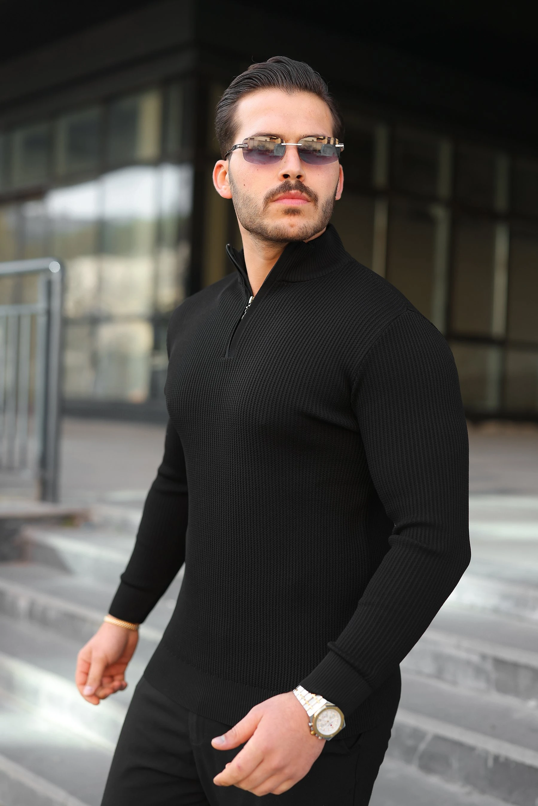 Erkek Balıkçı Zip Yaka Uzun Kollu Triko