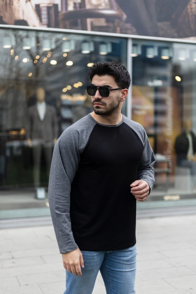 Erkek Uzun Kollu Bisiklet Yaka Viskon Iki Iplik Sweat