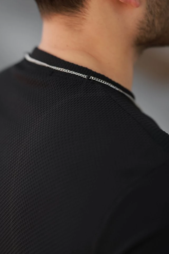 Erkek Cepli Kolyeli Kısa Kollu örme Kumaş T-shirt