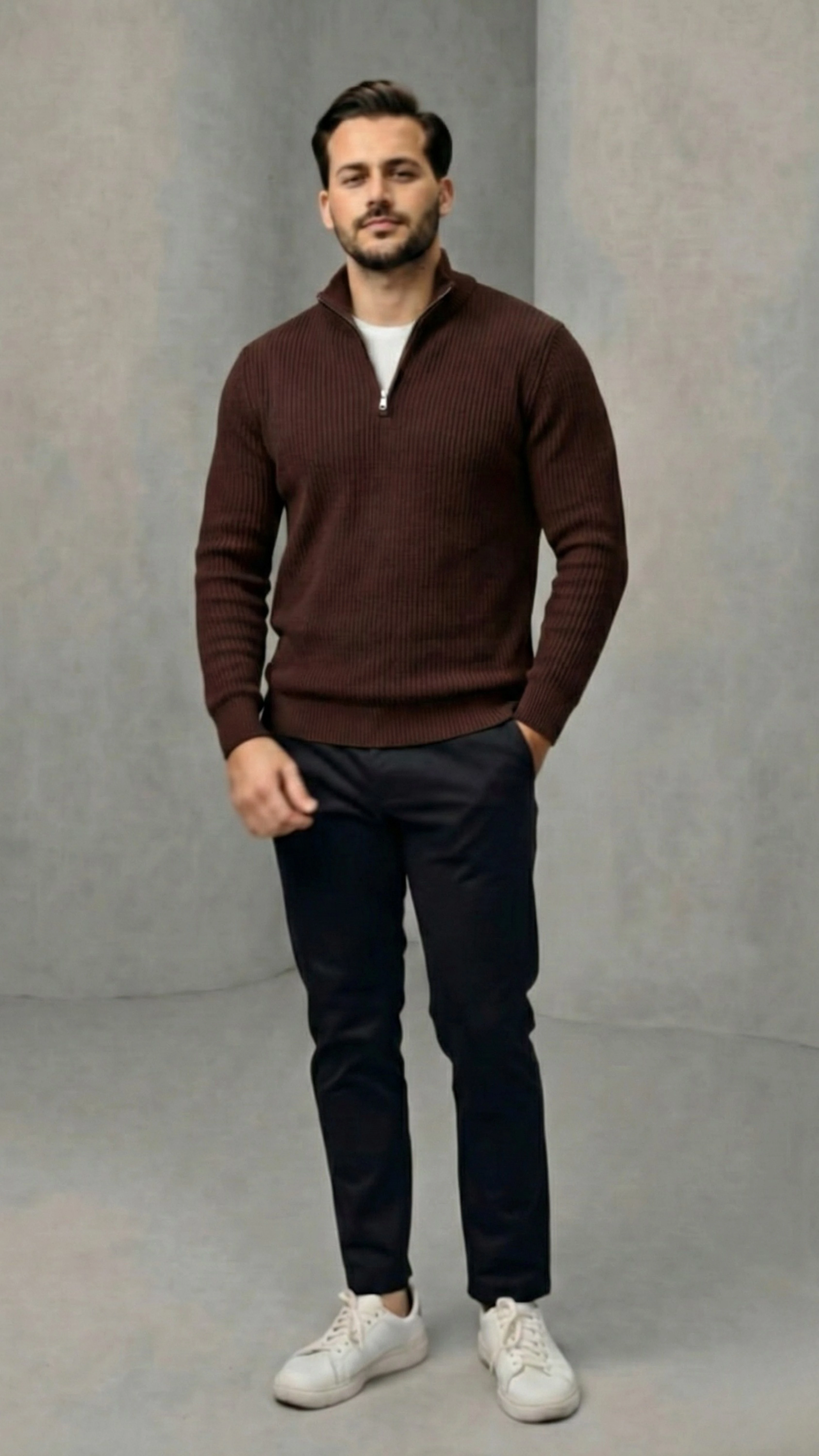 Erkek Balıkçı Zip Yaka Uzun Kollu Triko