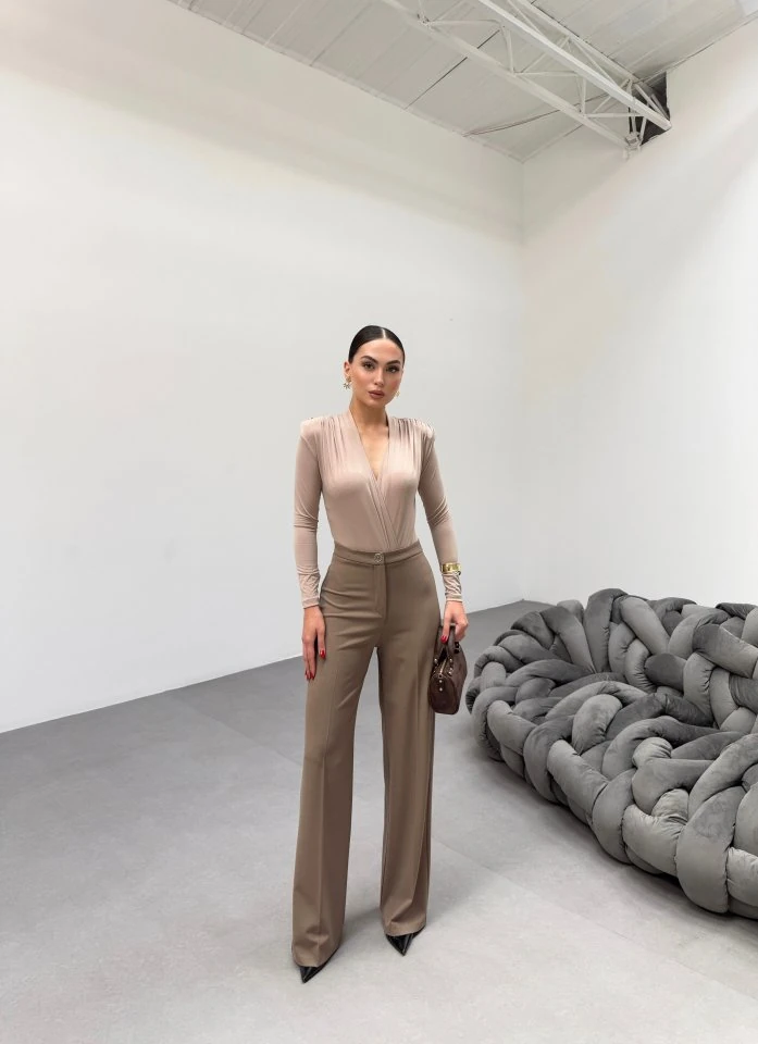 230 Gr Poly Viscose Lycra Metal Düğme Palazzo Pantolon