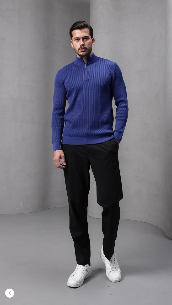 Erkek Balıkçı Zip Yaka Uzun Kollu Triko