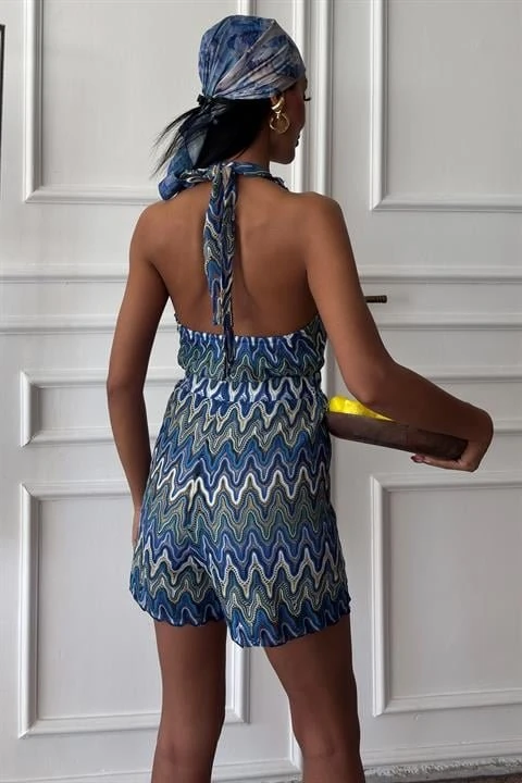 Zikzak Desenli Multi Renk Geçişli Mini Tulum 1365