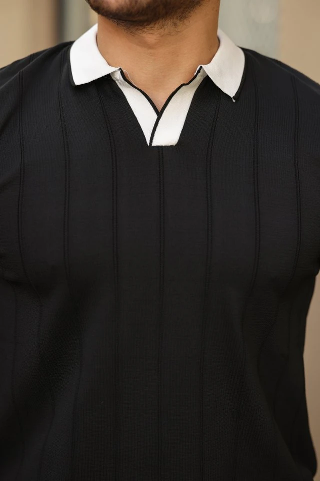 Erkek Renkli Yaka Manşet Uzun Kollu Triko