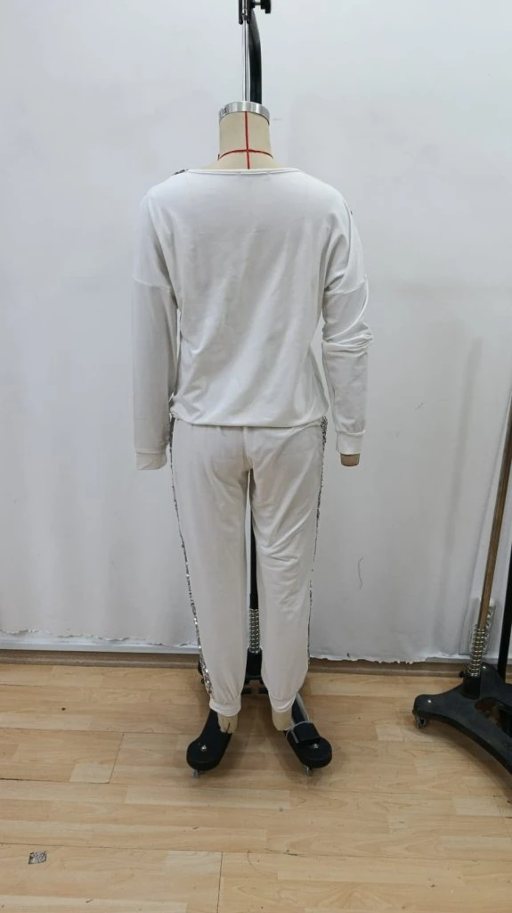 Kadın Uzun Kollu V Yakalı Pulpayetli Viskon Iki Iplik Bluz Ve Pantolon