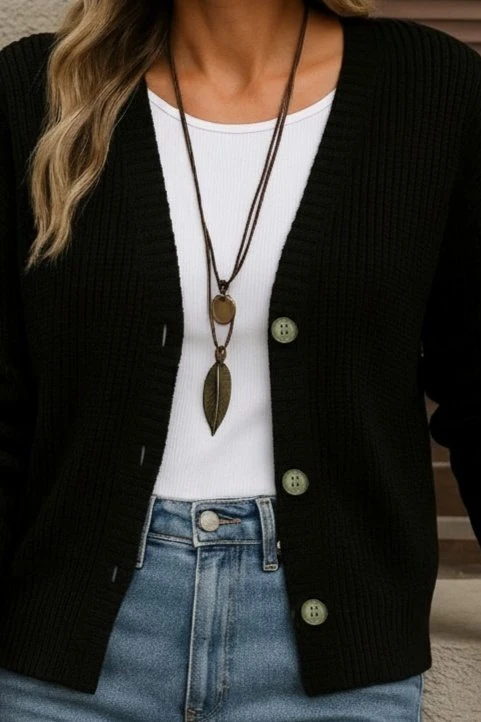 Kadın Uzun Kollu Düğme Detay Triko Hırka