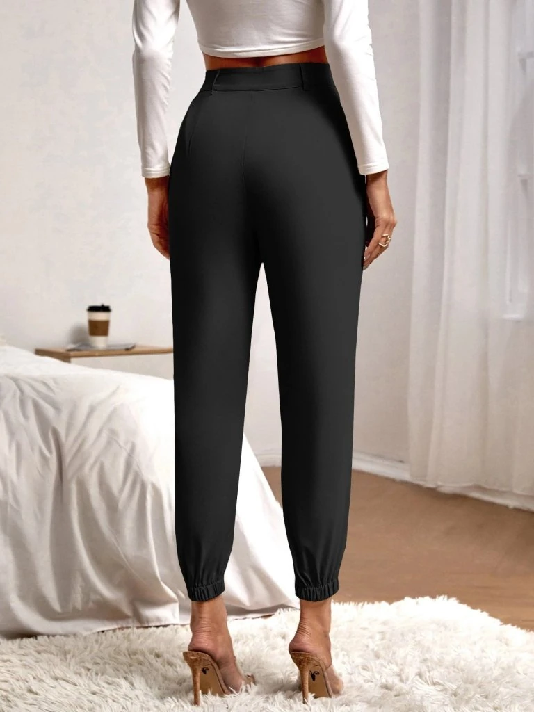 Kadın Yüksek Bel Cepli Paçası Lastikli Ithal Krep Pantolon