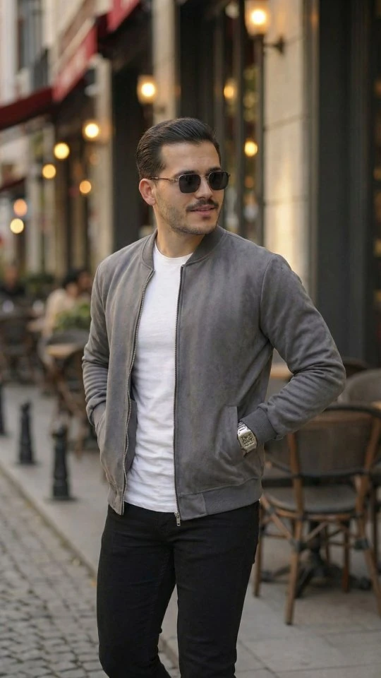 Erkek Scuba Süet Kumaş Bomber Hırka