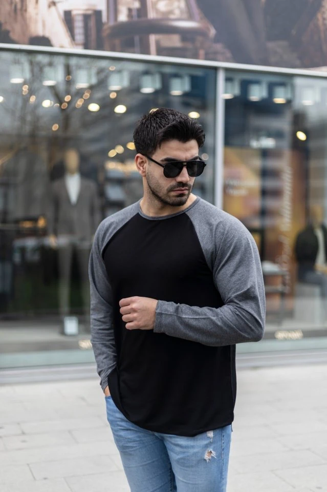 Erkek Uzun Kollu Bisiklet Yaka Viskon Iki Iplik Sweat