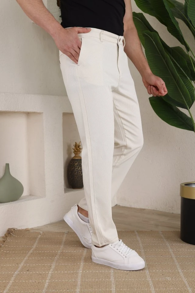 Erkek Casual Slim Fit Cord Desenli Kumaş Pantolon