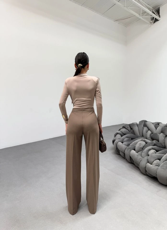 230 Gr Poly Viscose Lycra Metal Düğme Palazzo Pantolon