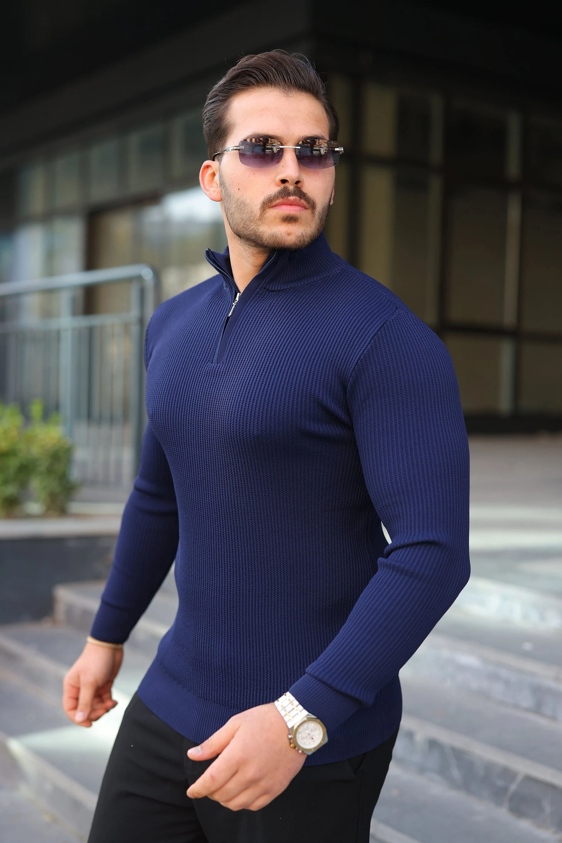 Erkek Balıkçı Zip Yaka Uzun Kollu Triko