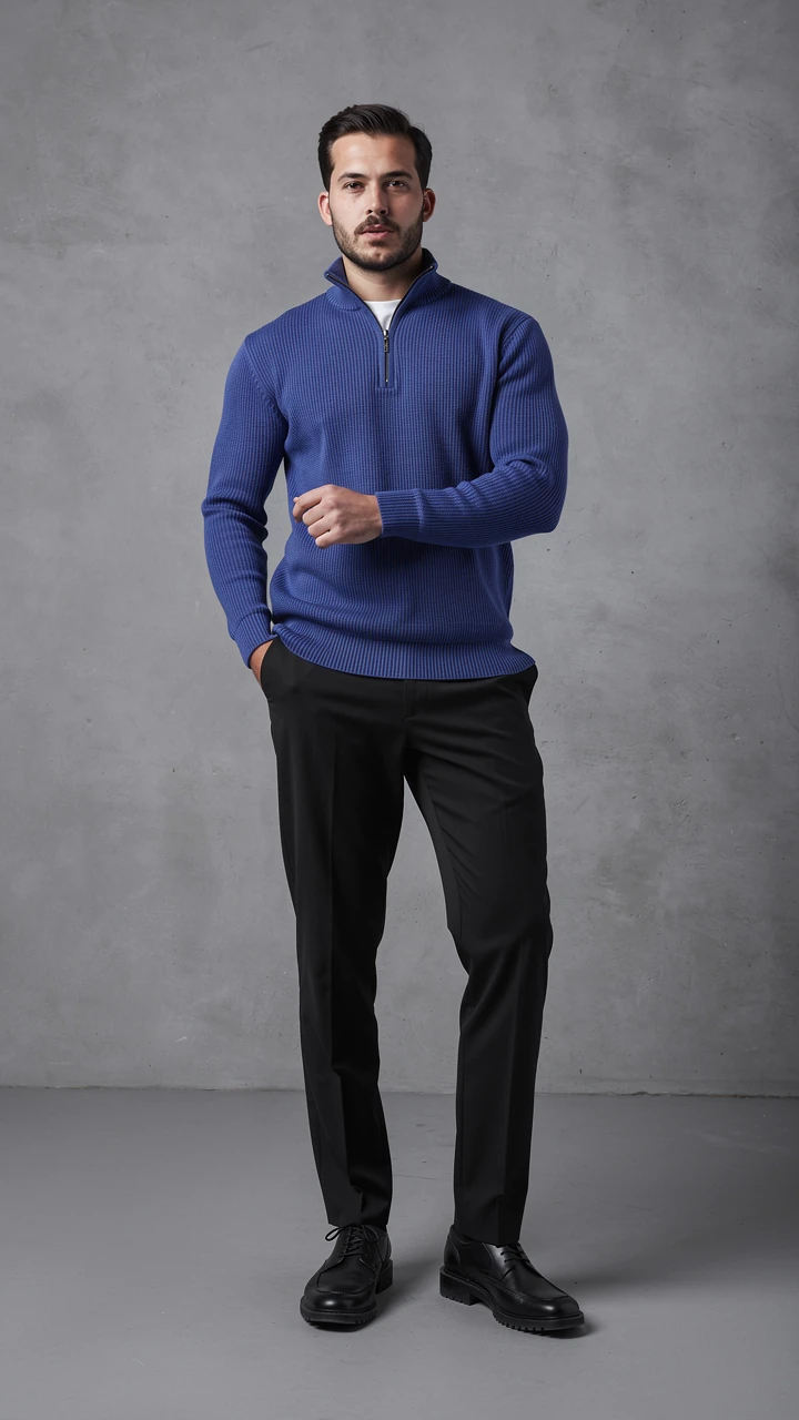 Erkek Balıkçı Zip Yaka Uzun Kollu Triko