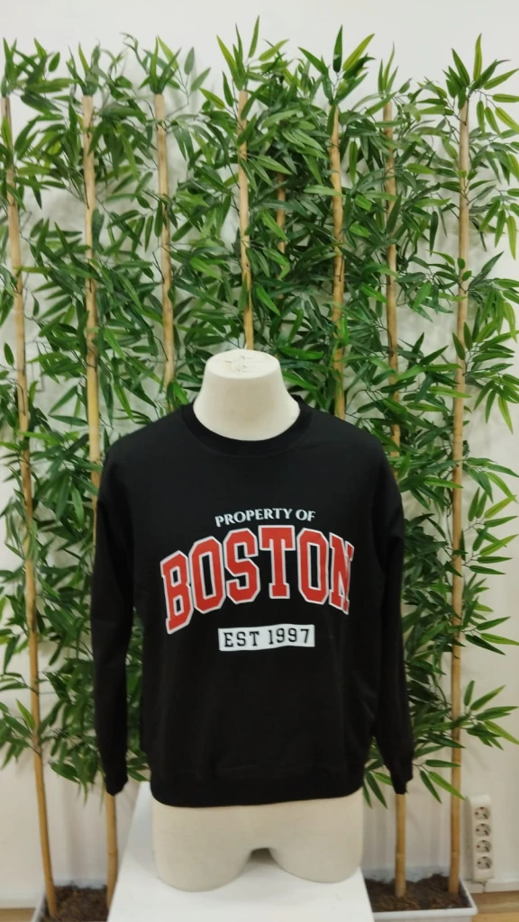 Erkek Uzun Kollu Bisiklet Yaka Boston Yazılı Iki Iplik Sweat