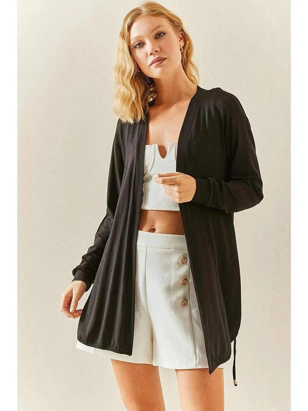 Kadın Uzun Kollu Bağcık Detay Hırka