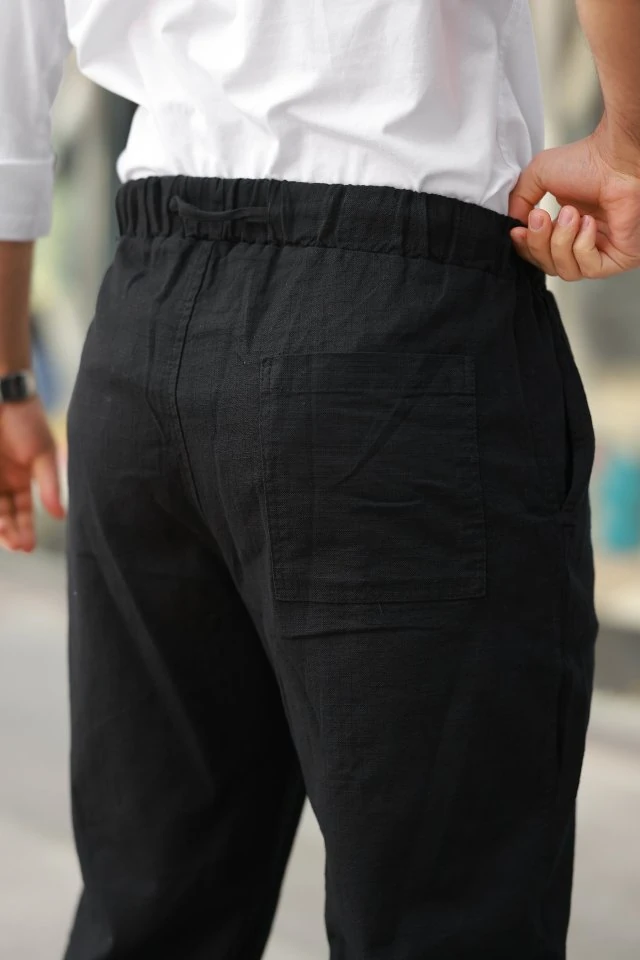 Erkek Beli Lastikli Keten Rahat Pantolon