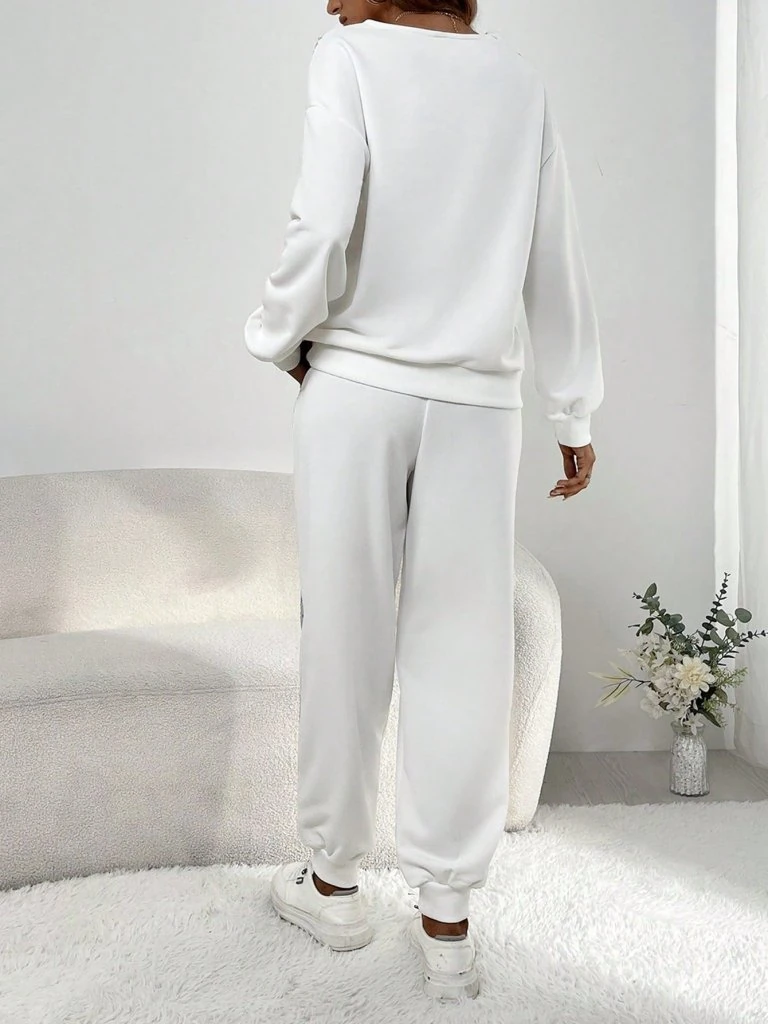 Kadın Uzun Kollu V Yakalı Pulpayetli Viskon Iki Iplik Bluz Ve Pantolon