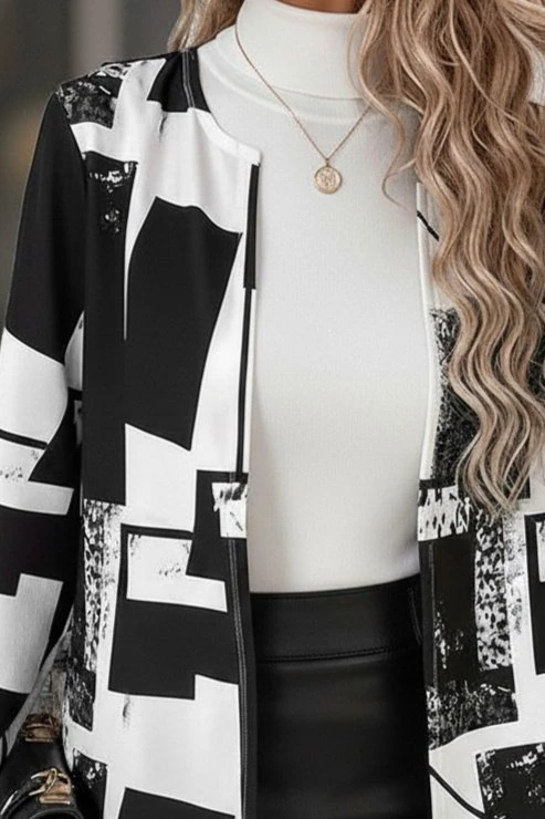 Kadın Uzun Kollu önü Açık Desenli Modal Kısa Ceket