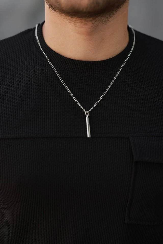 Erkek Cepli Kolyeli Kısa Kollu örme Kumaş T-shirt