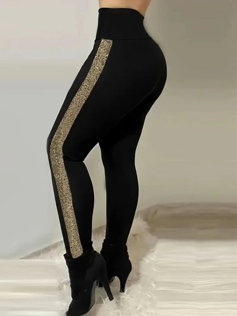 Kadın Yüksek Bel Yan şerit Detaylı Dalgıç Tayt