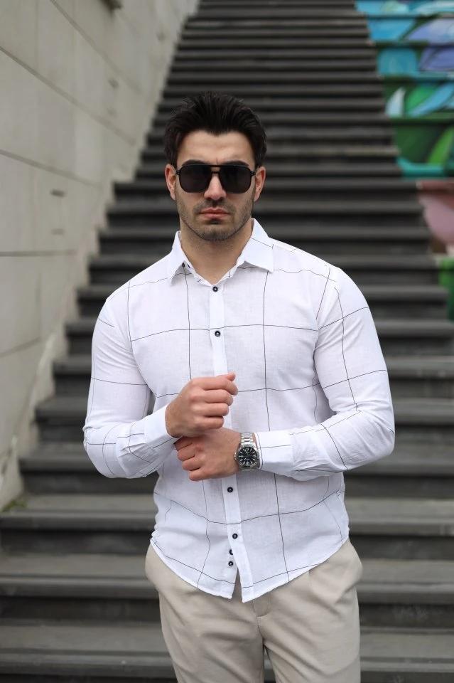 Erkek Pamuklu Keten Kumaş Gömlek