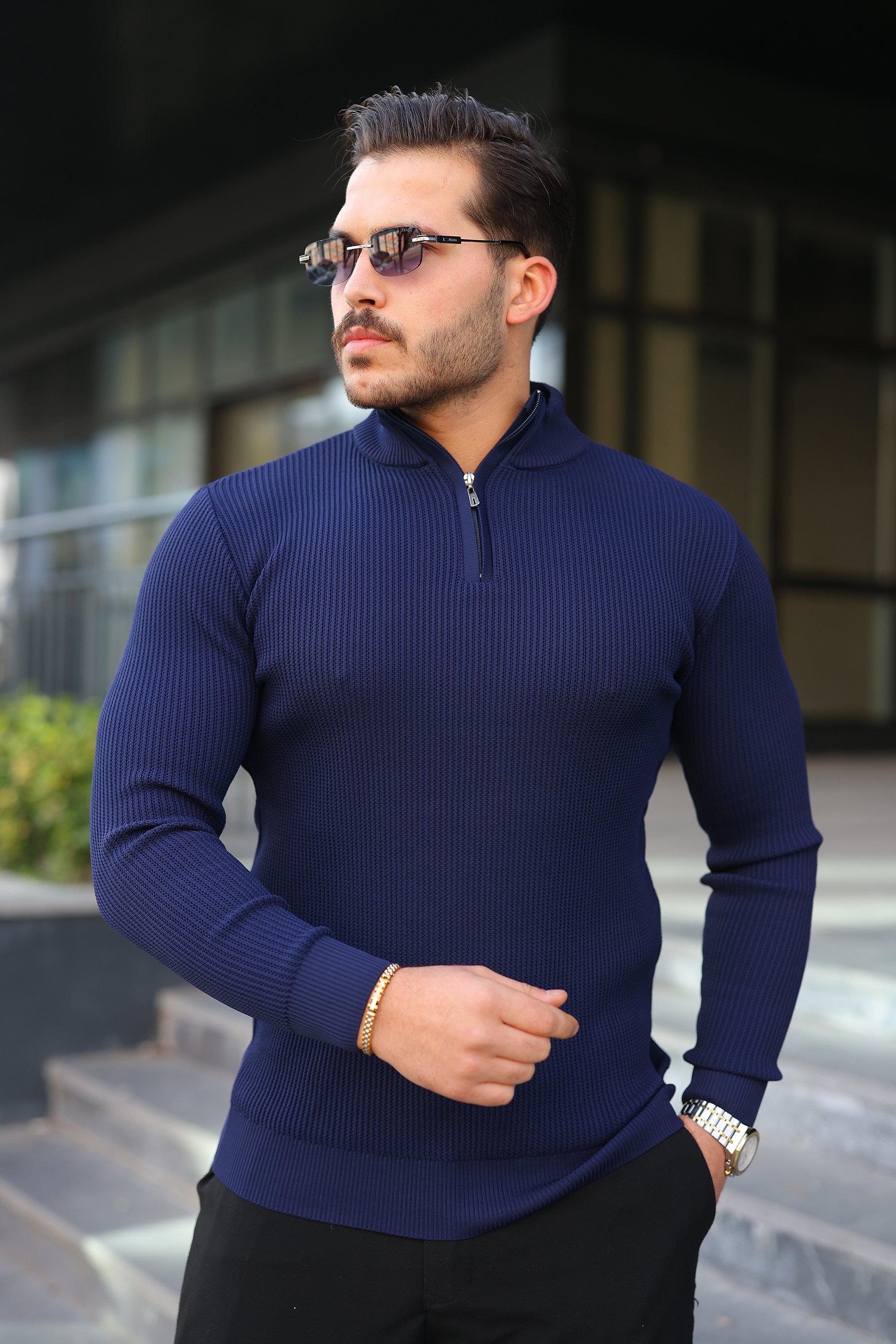 Erkek Balıkçı Zip Yaka Uzun Kollu Triko