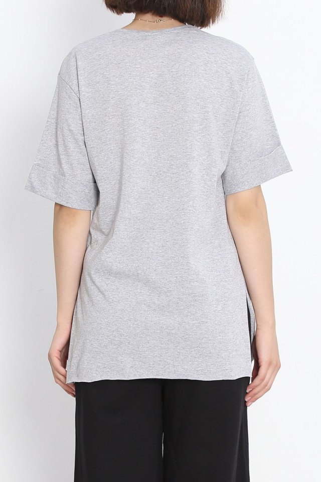 Büyük Beden Duble Kol Tişört Gri  