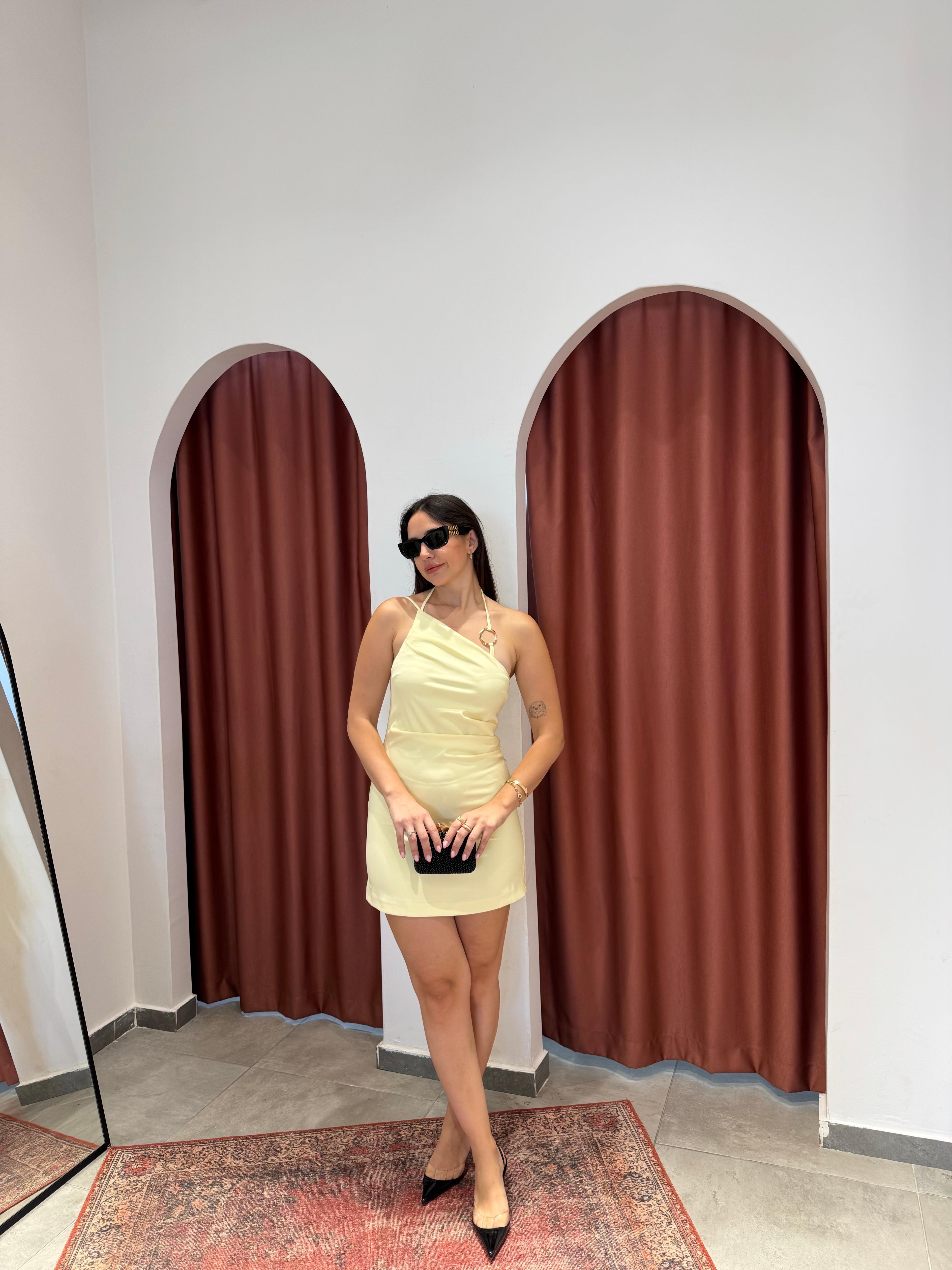 Cupro Mini Elbise Sarı