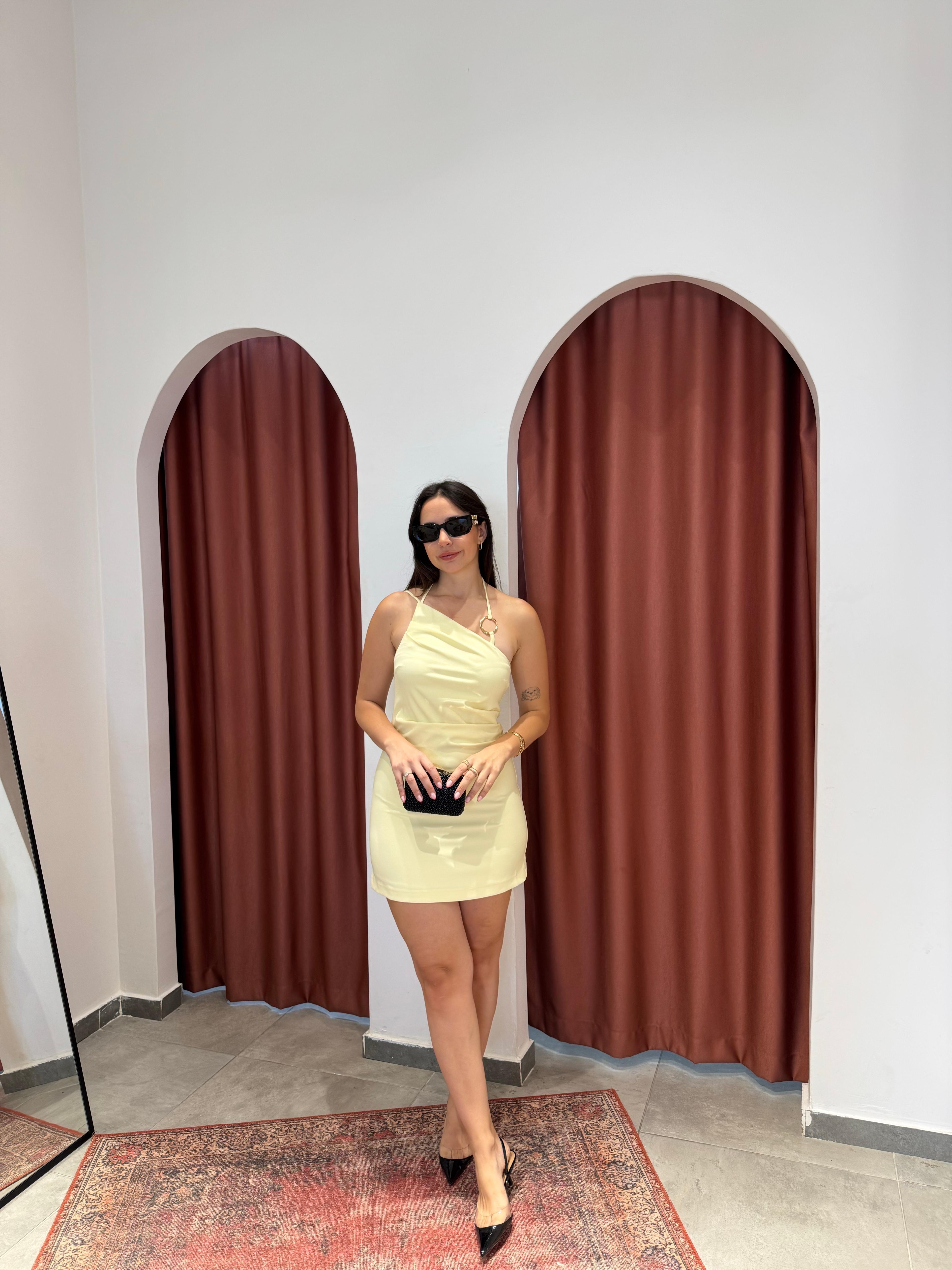 Cupro Mini Elbise Sarı
