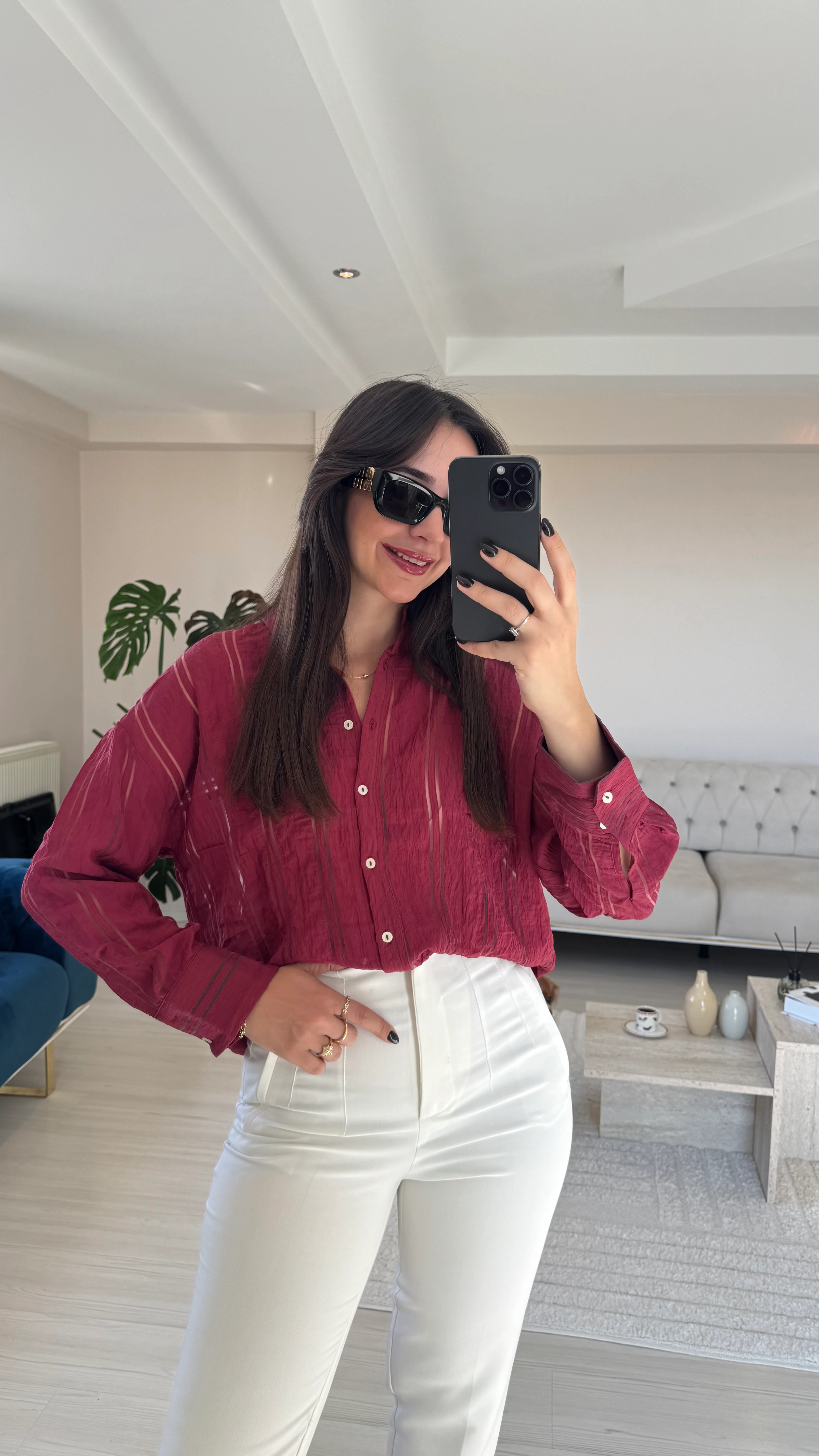 Bordo Çizgili Gömlek