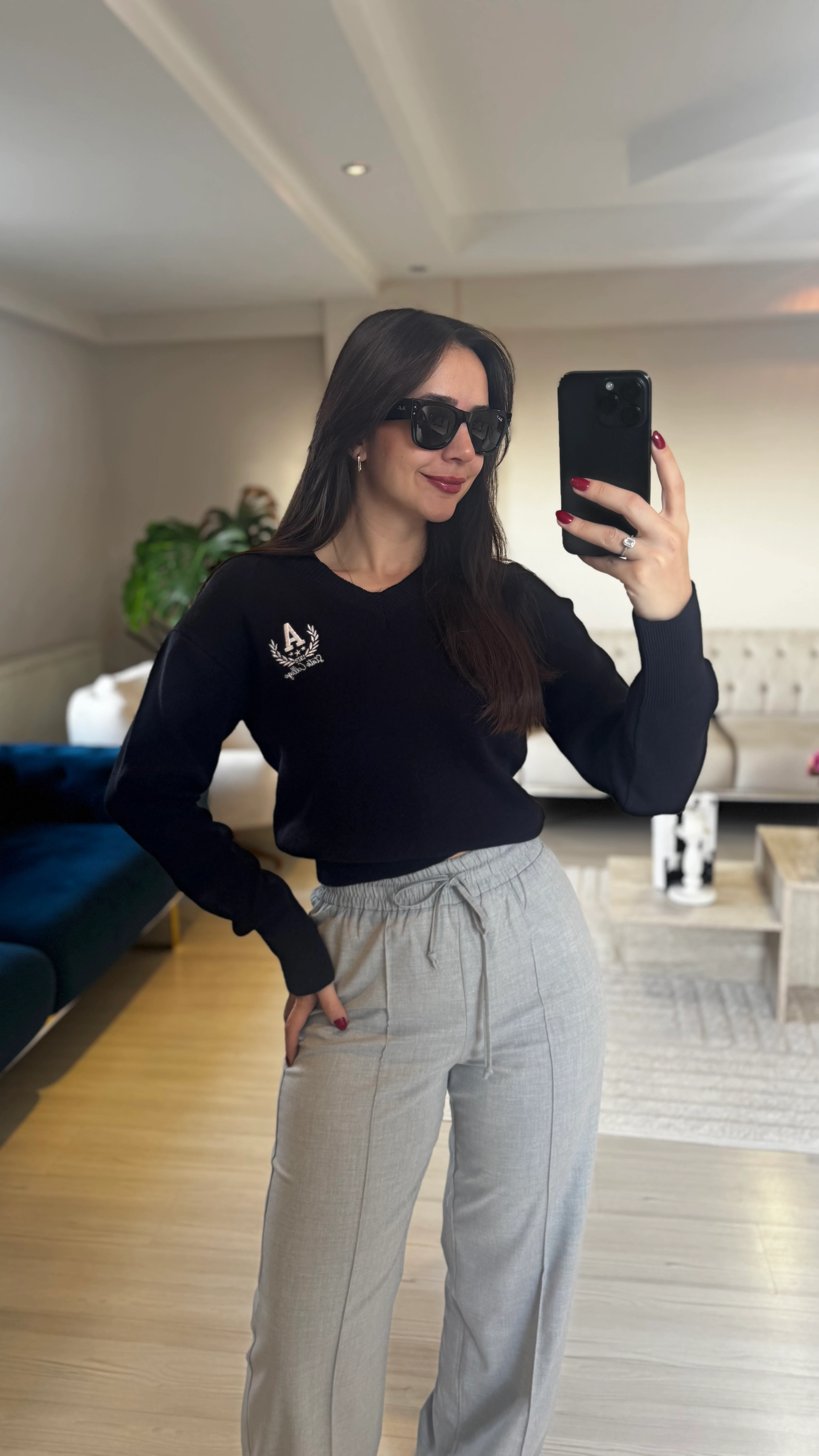 Gri Beli Lastikli Pantolon