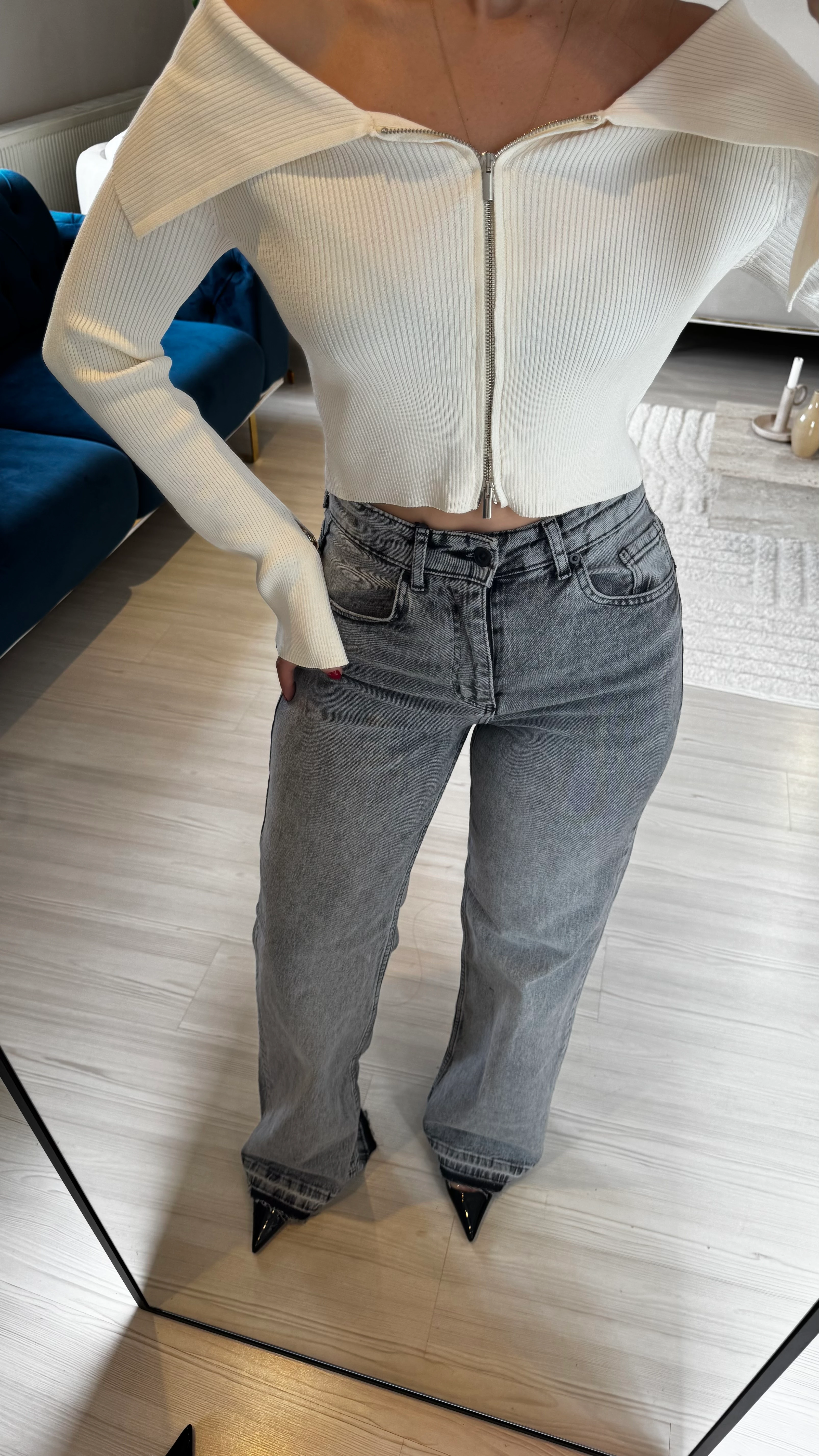 Gri Açık Paça Jean