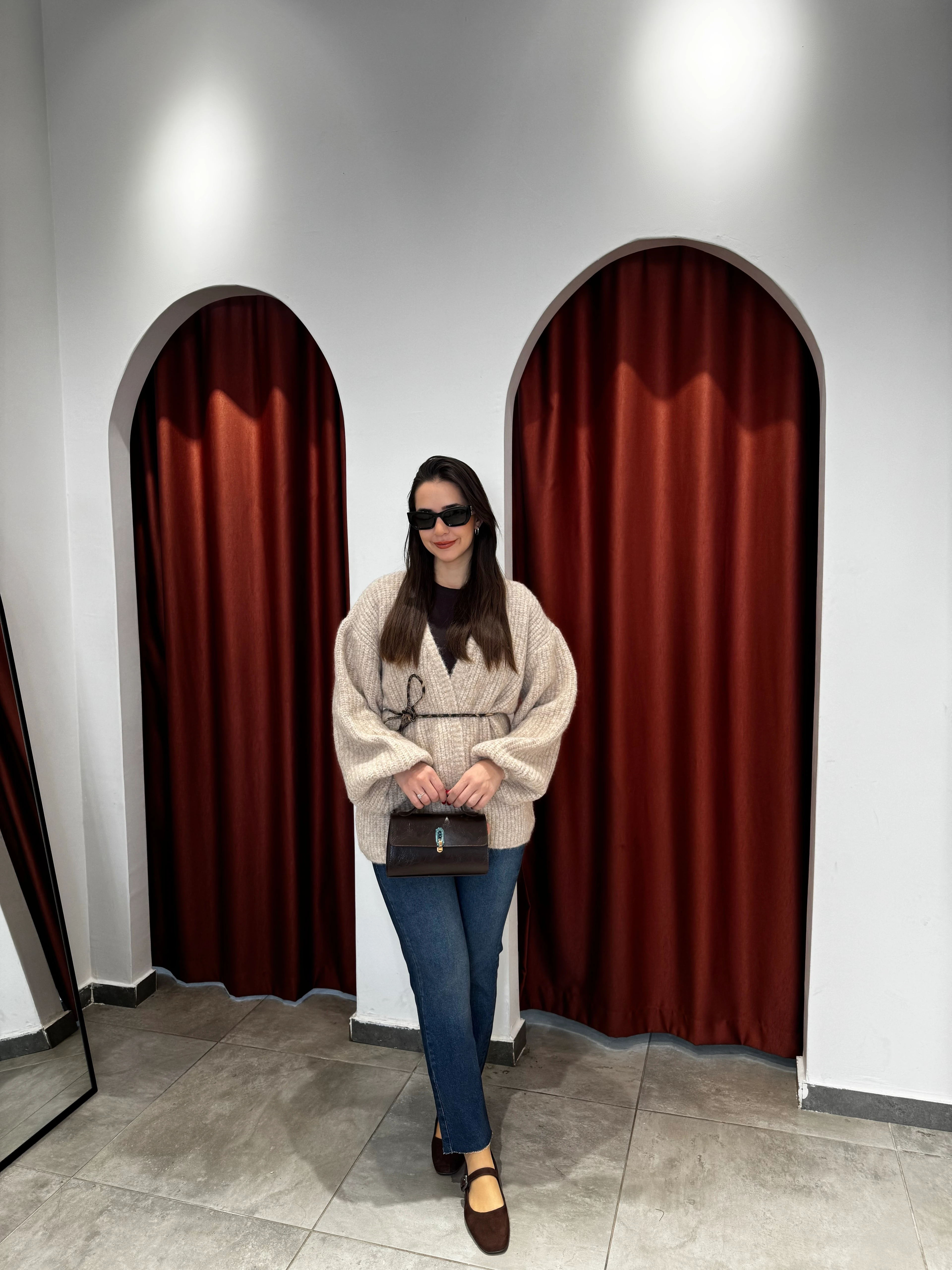 Bej Melanj Dökümlü Hırka