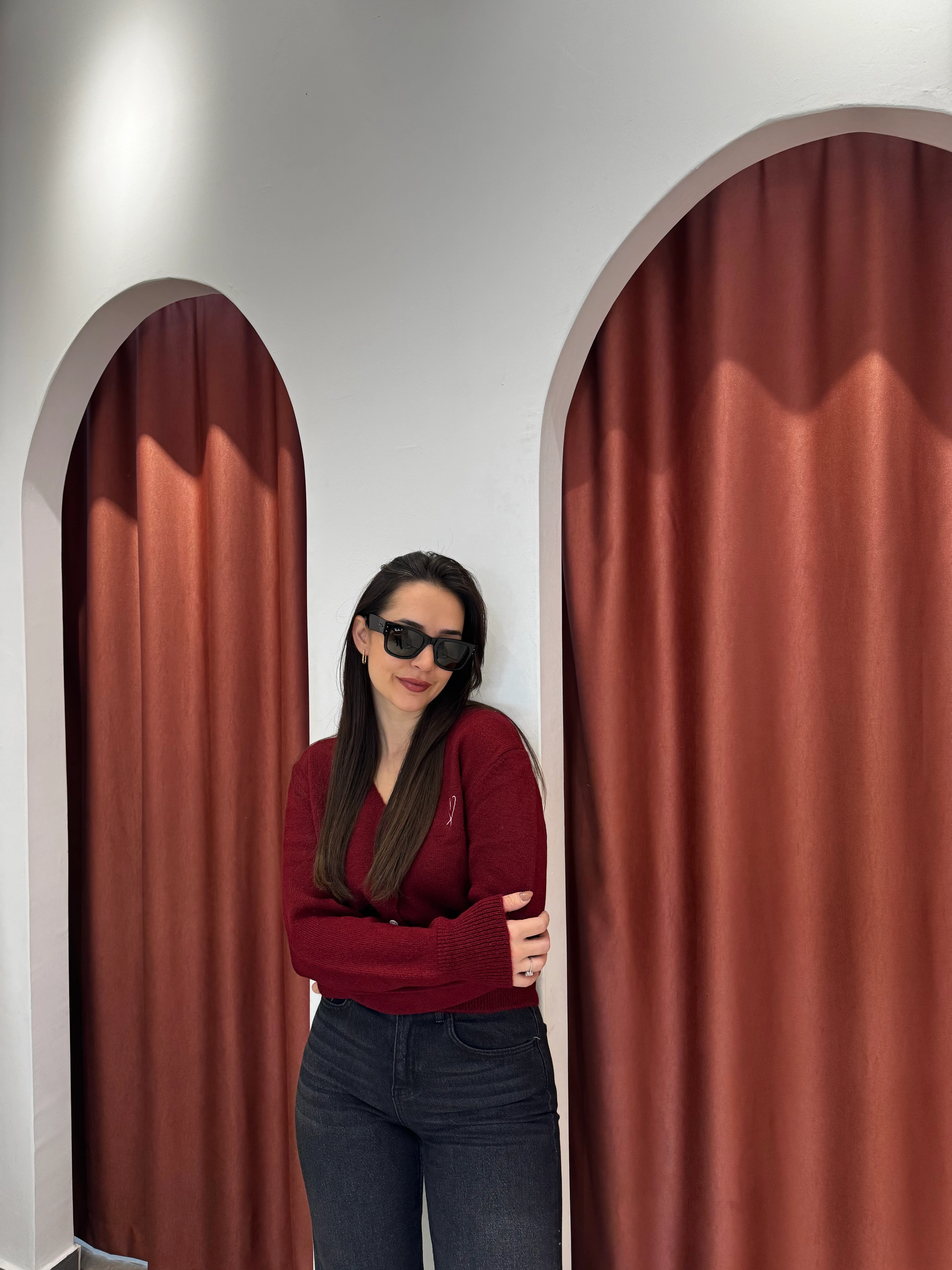 Kalp Nakışlı Bordo Hırka