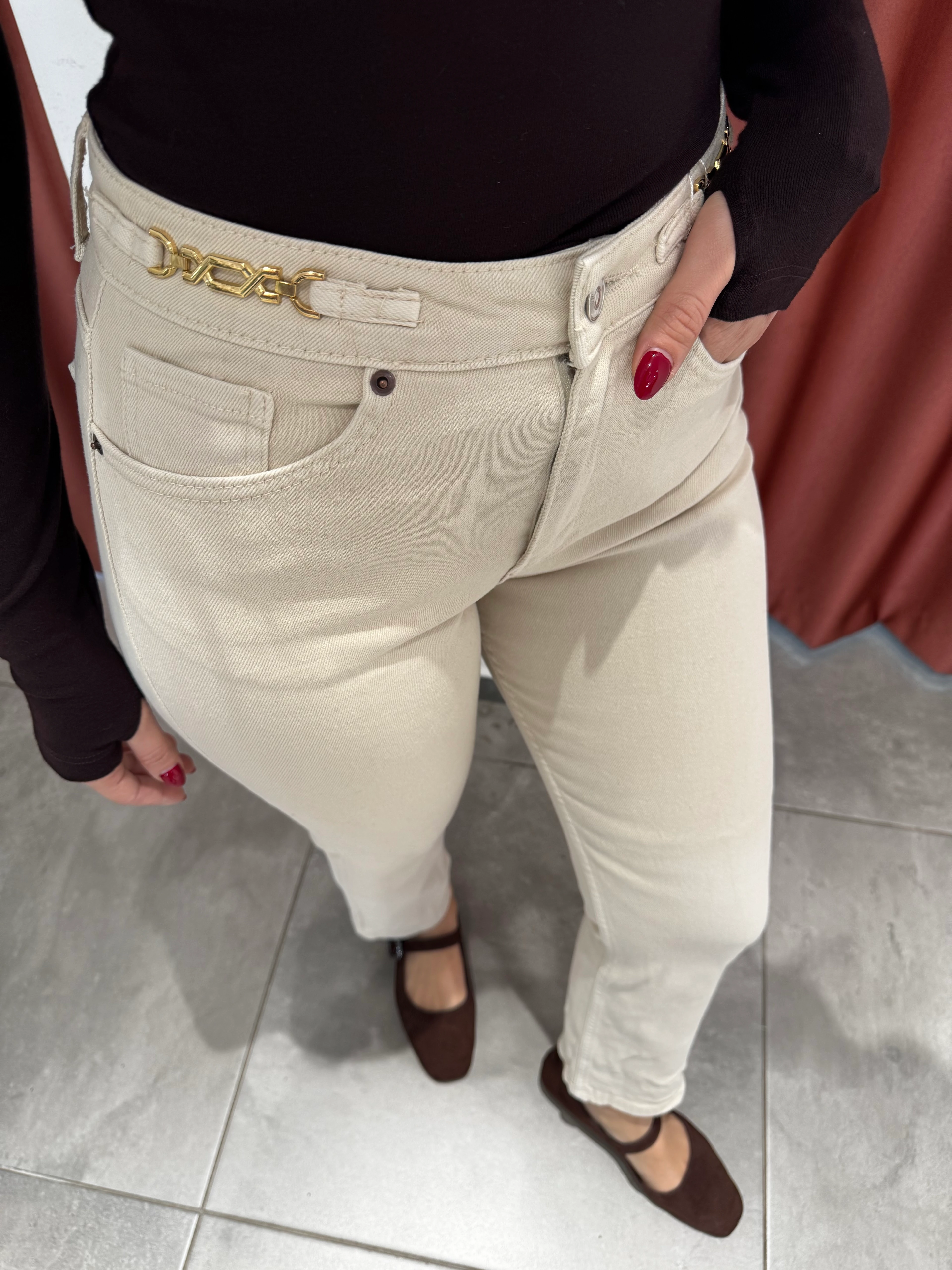 Ekru Zincirli Cos Jean