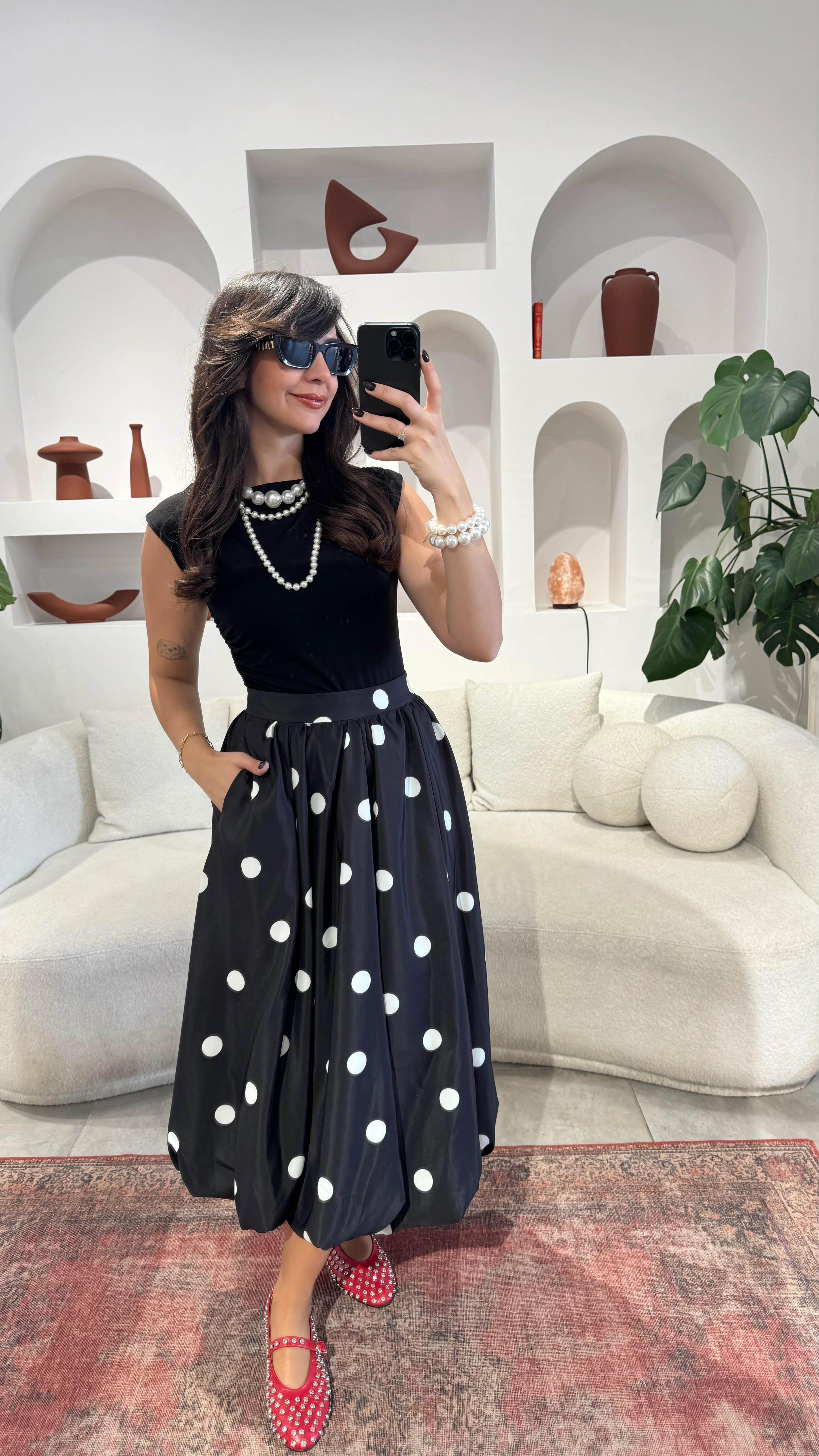 Siyah Puantiyeli Etek