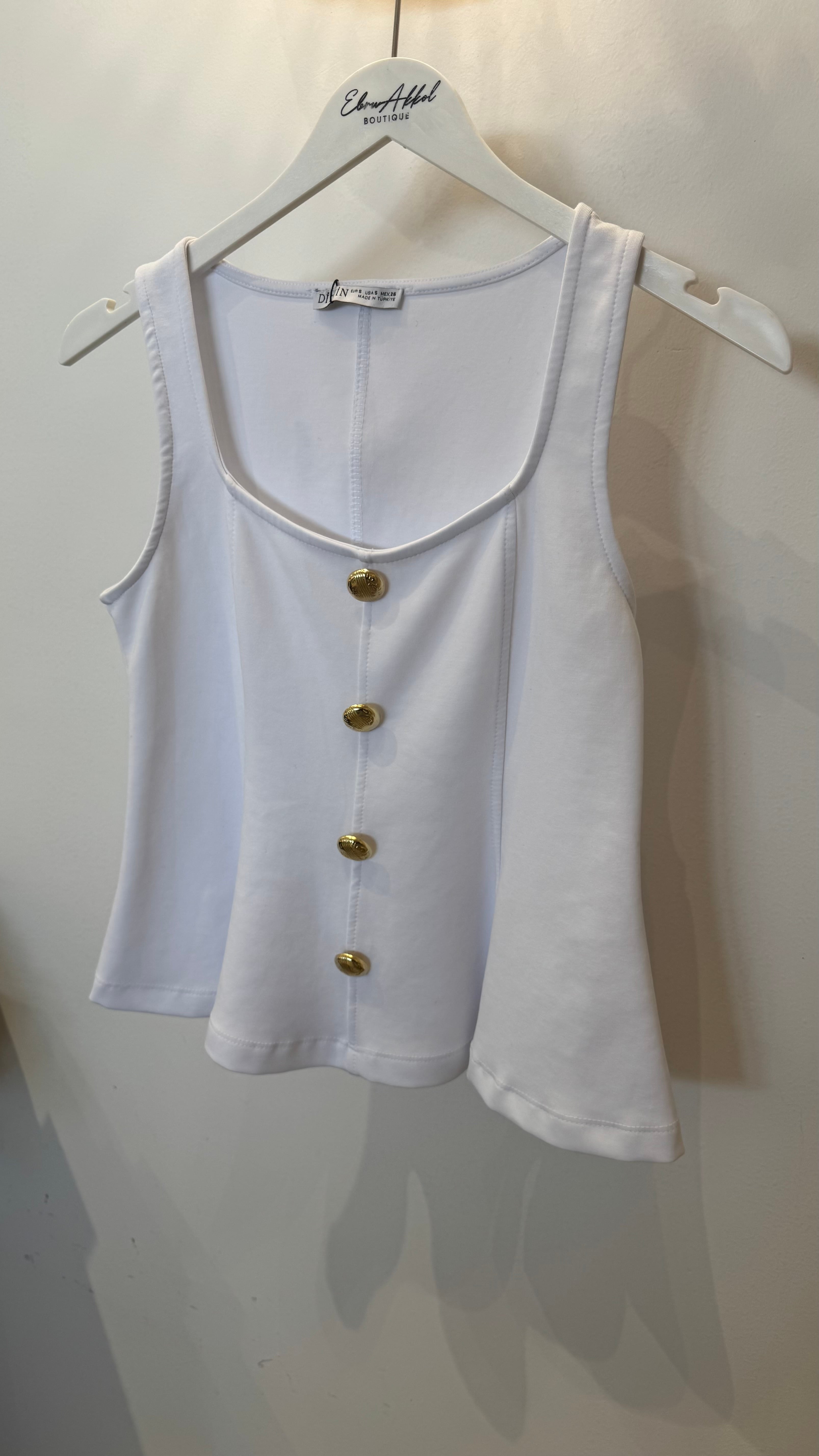 düğmeli peplum top beyaz