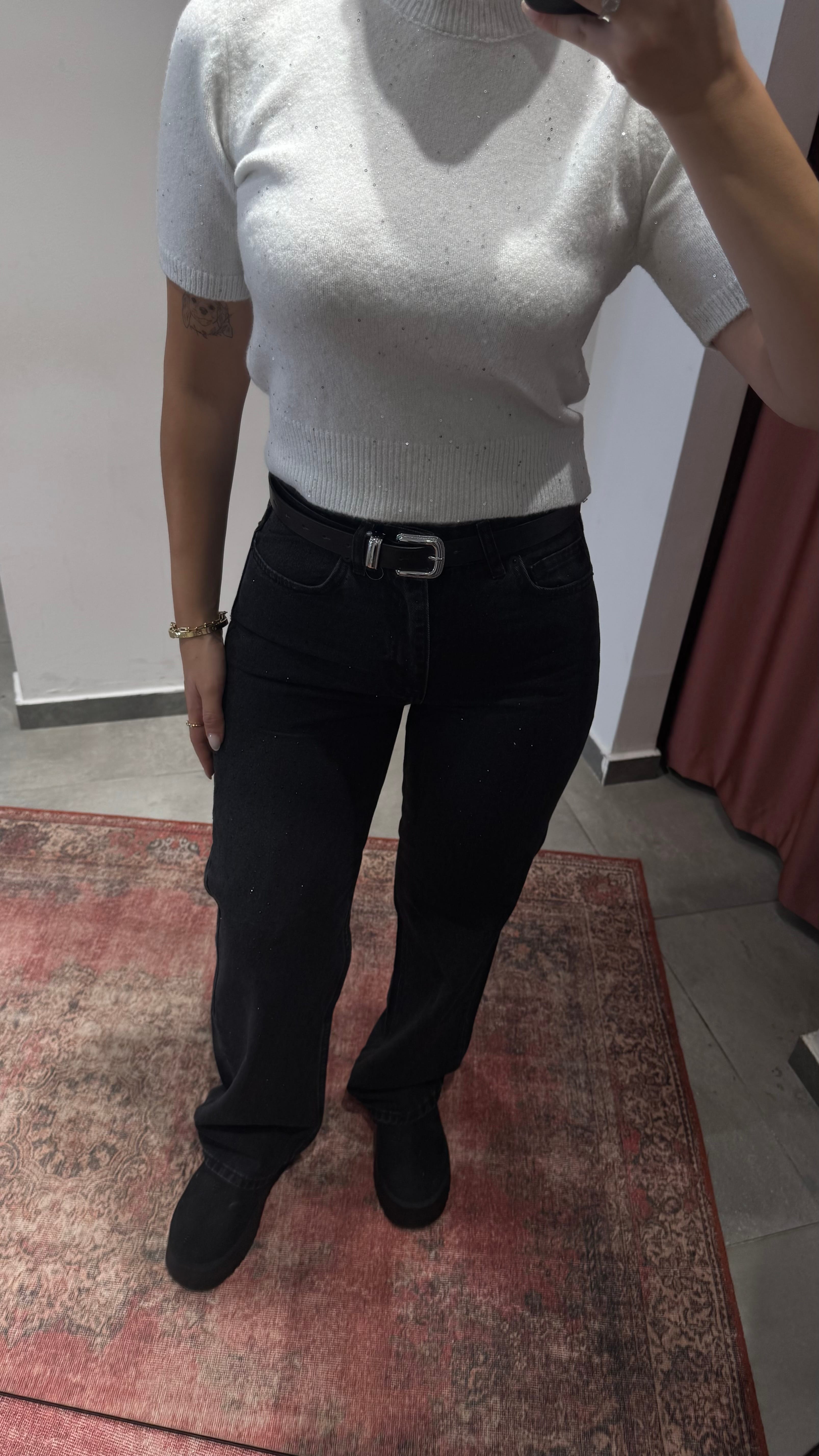Jean Siyah Taşlı Straight