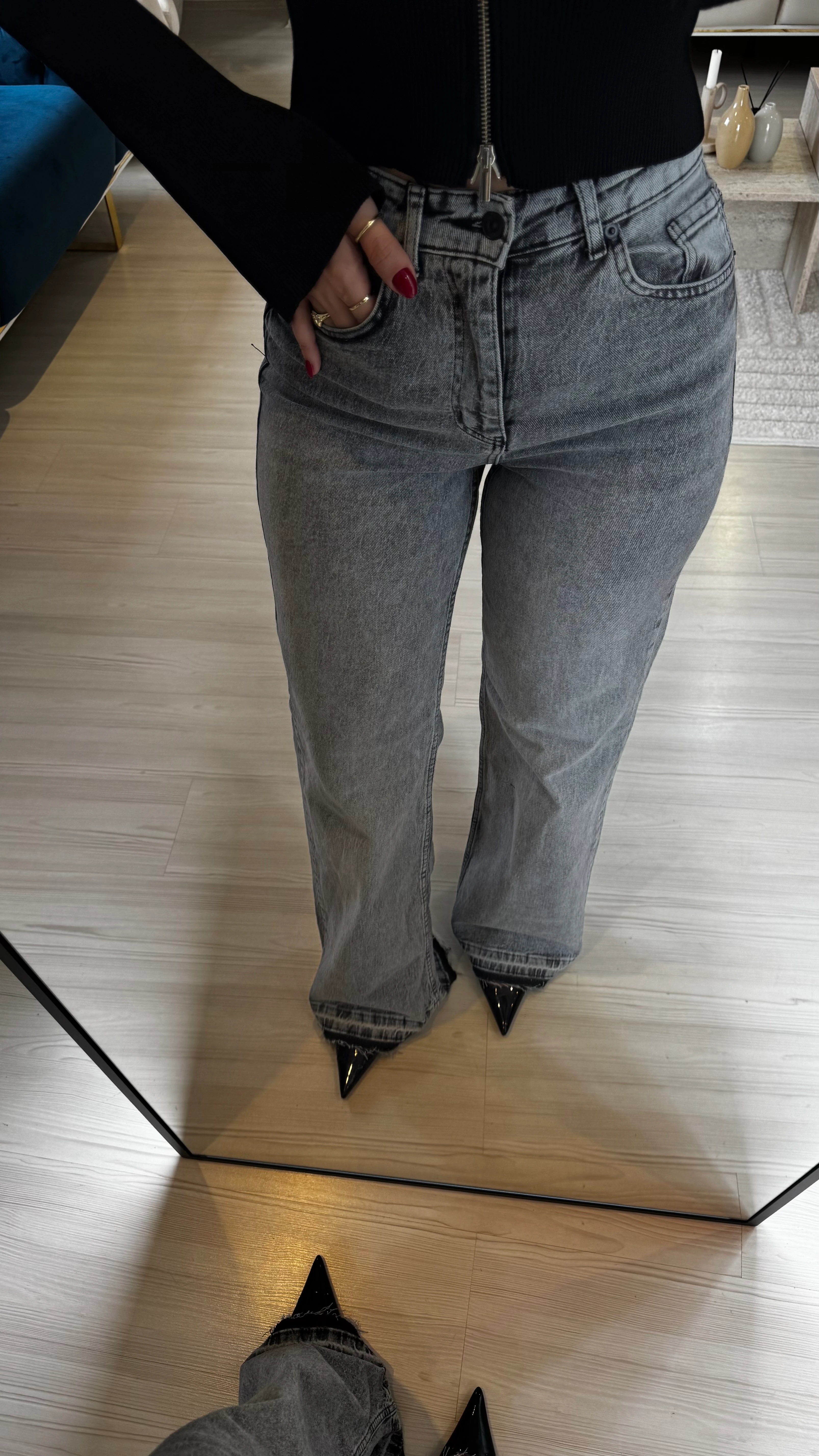 Gri Açık Paça Jean